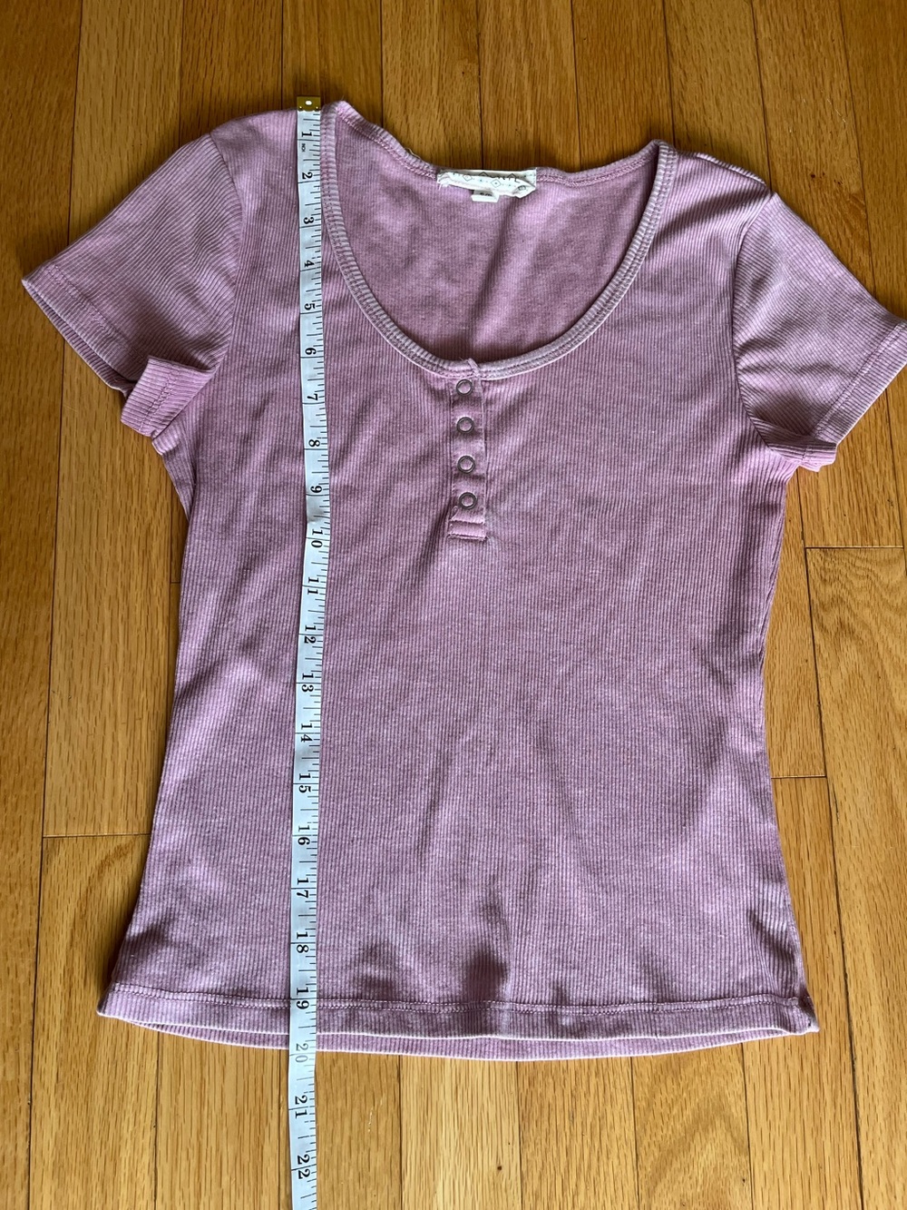 Pink Ribbed Scoop Neck Henley Tee
